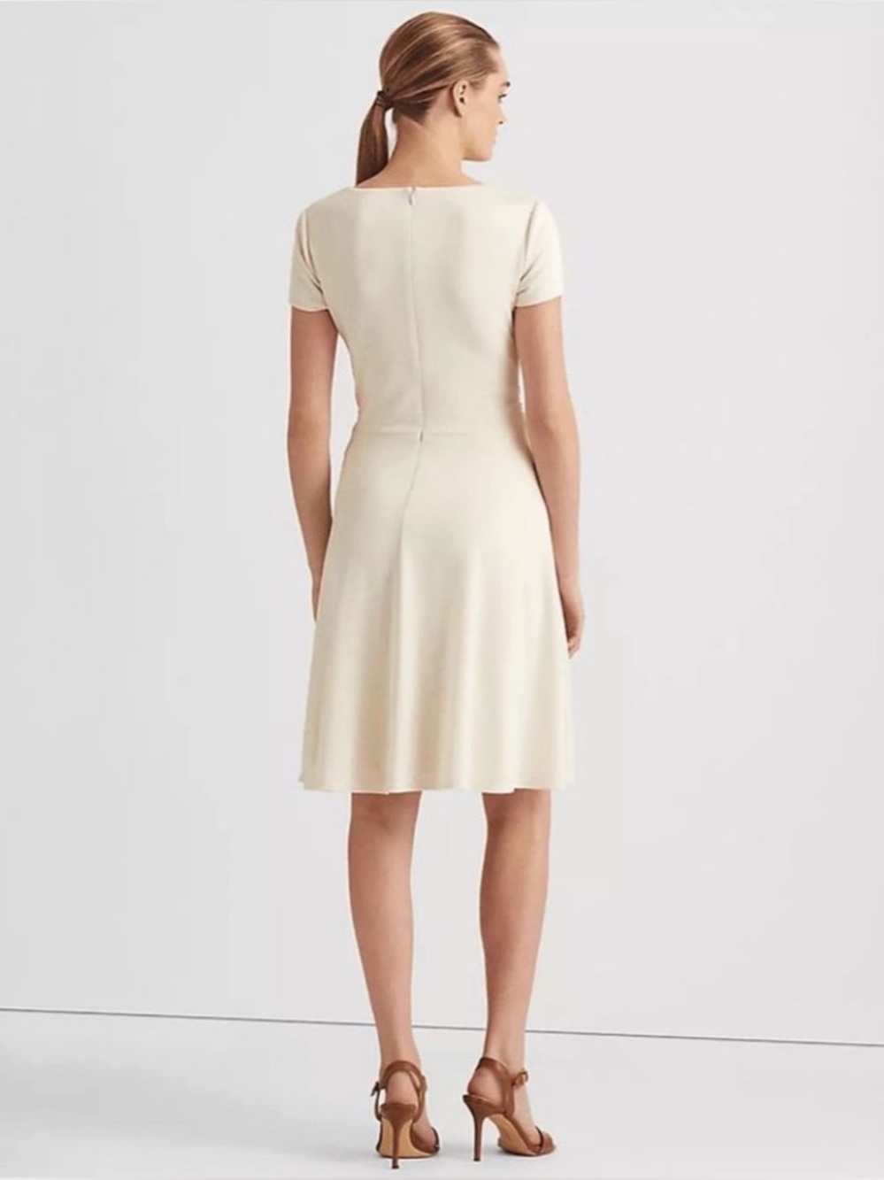Lauren Ralph Lauren Foil Print Jersey Cocktail Dress Cream - Picture 2 of 10